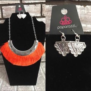 Silver and Orange Necklace and Earrings